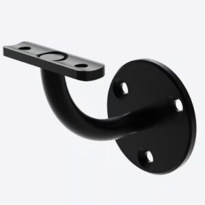 Na fotografiji je vidljiv minimalistički, crni nosač za zidni rukohvat modernog i jednostavnog dizajna.