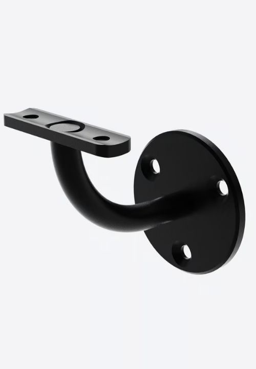 Na fotografiji je vidljiv minimalistički, crni nosač za zidni rukohvat modernog i jednostavnog dizajna.