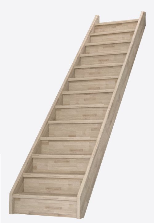 Na slici su prikazane pune, ravne drvene stepenice s podstepenicama, izrađene od masivnog hrastovog drva u prirodnom završetku.