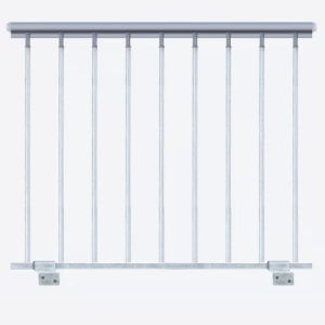 Na slici je prikazan modul ograde s metalnim balusterima i rukohvatom.