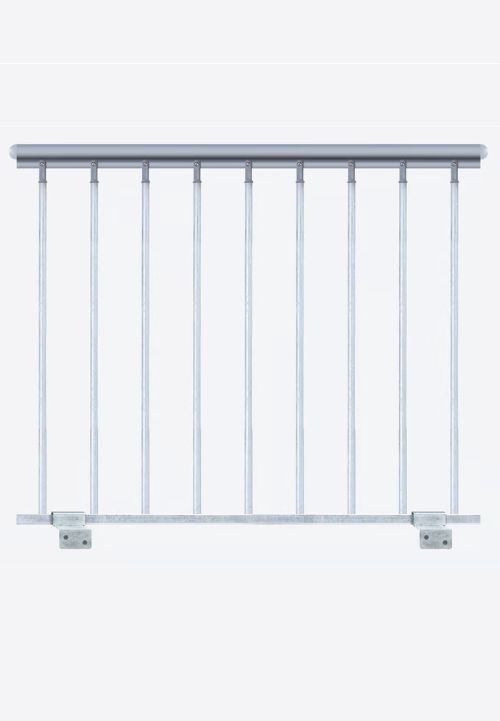 Na slici je prikazan modul ograde s metalnim balusterima i rukohvatom.